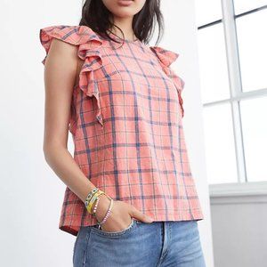 Anthropologie Amarette Ruffled Blouse Coral Size S